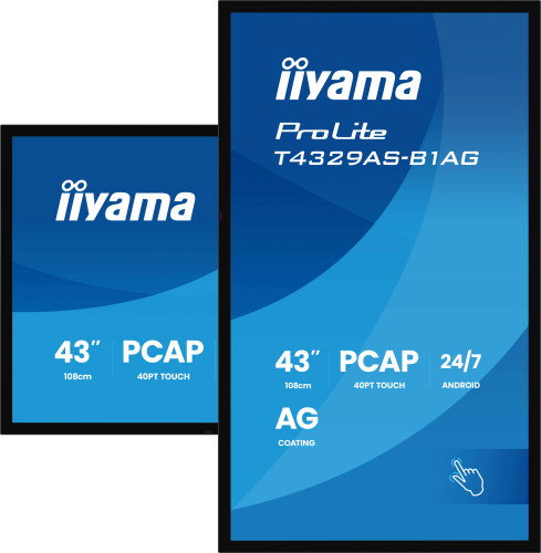 Iiyama T4329AS-B1AG Monitor Interactivo 43" 4K UHD Táctil Android 14 OS 3840 x 2160 450cd/m² WiFi HDMI USB-C RS-232C RAM 4GB ROM 32GB 24/7