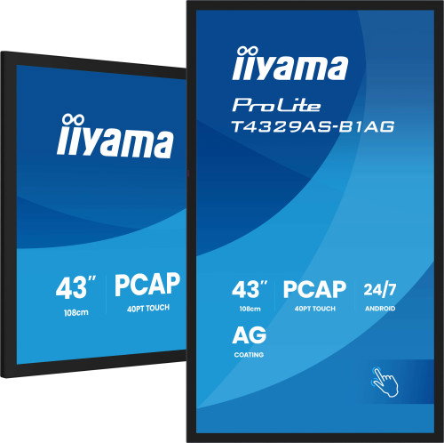 Iiyama T4329AS-B1AG Monitor Interactivo 43" 4K UHD Táctil Android 14 OS 3840 x 2160 450cd/m² WiFi HDMI USB-C RS-232C RAM 4GB ROM 32GB 24/7