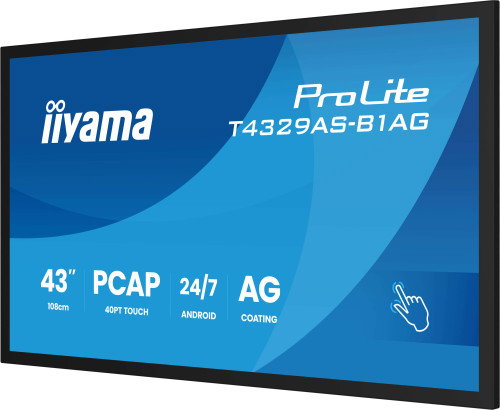 Iiyama T4329AS-B1AG Monitor Interactivo 43" 4K UHD Táctil Android 14 OS 3840 x 2160 450cd/m² WiFi HDMI USB-C RS-232C RAM 4GB ROM 32GB 24/7