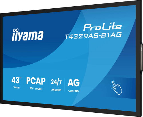 Iiyama T4329AS-B1AG Monitor Interactivo 43" 4K UHD Táctil Android 14 OS 3840 x 2160 450cd/m² WiFi HDMI USB-C RS-232C RAM 4GB ROM 32GB 24/7