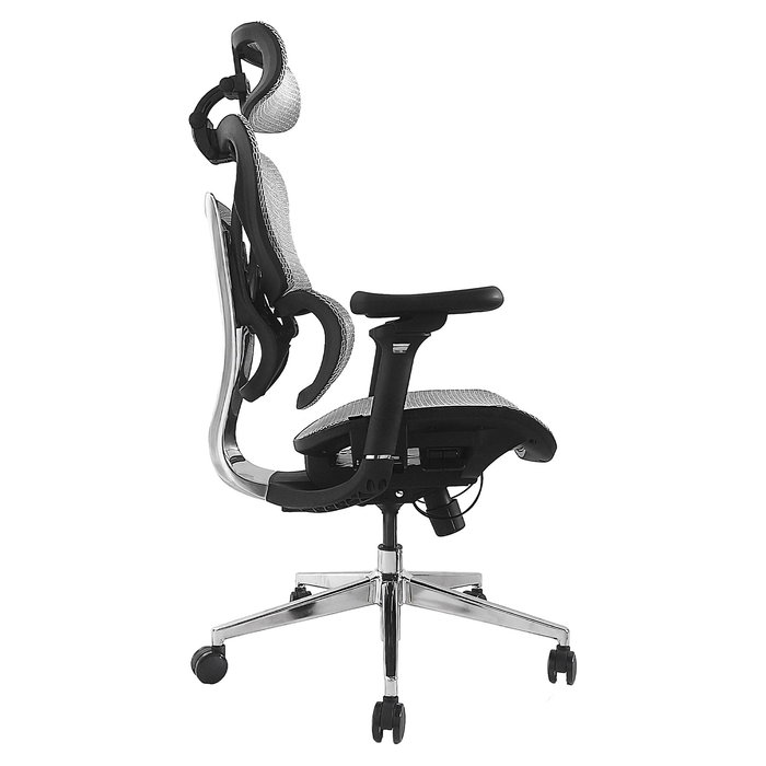 Equip 651050 Silla de Oficina Ergonómica con Reposacabezas y Brazos Ajustables, Asiento y Respaldo de Malla, Gris, Capacidad 150 kg