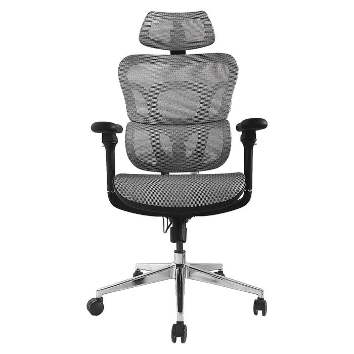 Equip 651050 Silla de Oficina Ergonómica con Reposacabezas y Brazos Ajustables, Asiento y Respaldo de Malla, Gris, Capacidad 150 kg