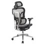 Equip 651050 Silla de Oficina Ergonómica con Reposacabezas y Brazos Ajustables, Asiento y Respaldo de Malla, Gris, Capacidad 150 kg
