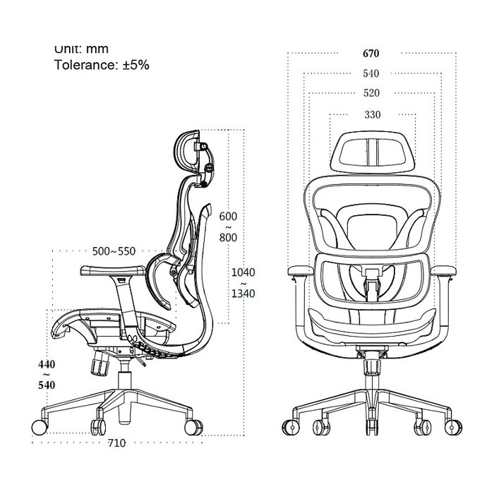 Equip 651050 Silla de Oficina Ergonómica con Reposacabezas y Brazos Ajustables, Asiento y Respaldo de Malla, Gris, Capacidad 150 kg