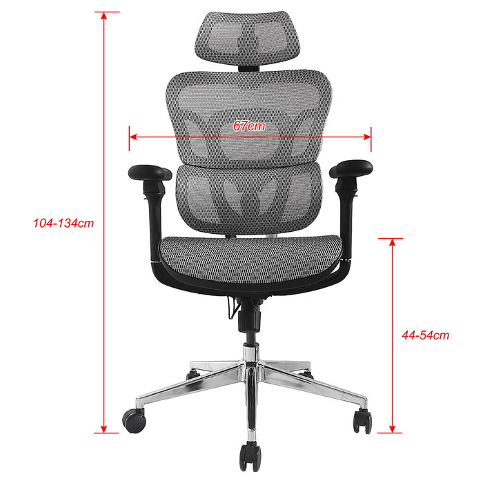 Equip 651050 Silla de Oficina Ergonómica con Reposacabezas y Brazos Ajustables, Asiento y Respaldo de Malla, Gris, Capacidad 150 kg