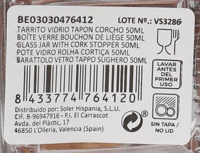 La Mediterranea Tarrito de Vidrio con Tapón de Corcho 50ml (Pack de 36)