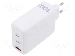 Qoltec Cargador 100W GaN con 2 x USB-C PD y 1 x USB QC 3.0 Blanco