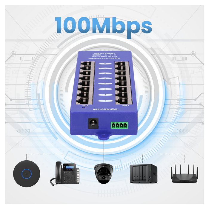 Extralink Inyector PoE 8 Puertos Gigabit Modo B Extralink Inyector PoE 8 Puertos Gigabit Modo B