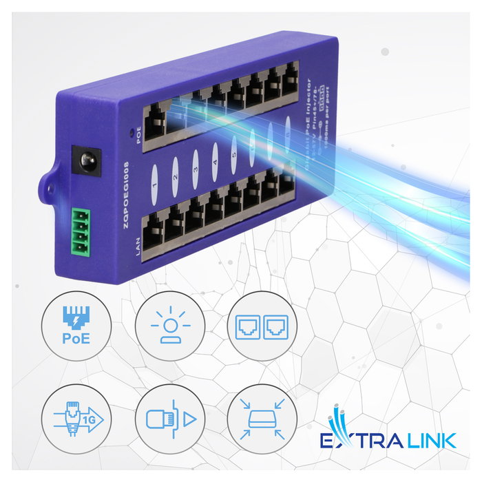 Extralink Inyector PoE 8 Puertos Gigabit Modo B Extralink Inyector PoE 8 Puertos Gigabit Modo B