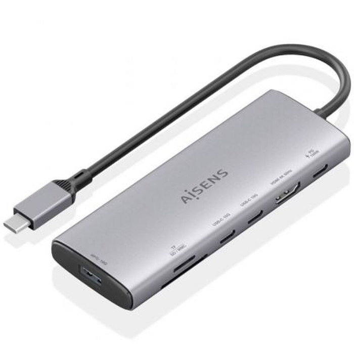 AISENS USB-C Dock 7 en 1 con HDMI 4K y puertos de 10 Gbps, Gris