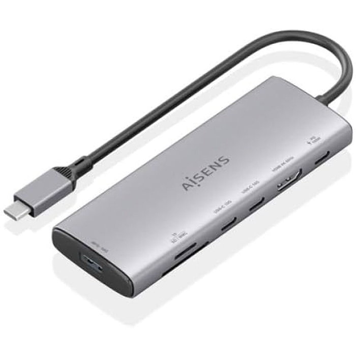AISENS USB-C Dock 7 en 1 con HDMI 4K y puertos de 10 Gbps, Gris