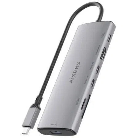 Aisens ASUC-7P031-GR Docking USB Tipo-C 7 en 1 con HDMI 4K, USB-A, 2xUSB Tipo-C, Lector Tarjetas, USB Tipo-C PD 100W, Gris