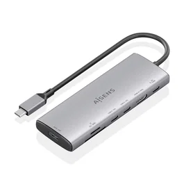 Aisens ASUC-7P031-GR Docking USB Tipo-C 7 en 1 con HDMI 4K, USB-A, 2xUSB Tipo-C, Lector Tarjetas, USB Tipo-C PD 100W, Gris