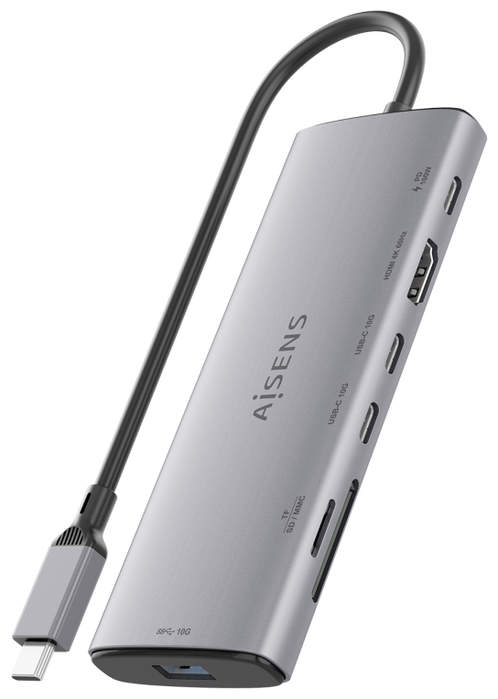 AISENS USB-C Dock 7 en 1 con HDMI 4K y puertos de 10 Gbps, Gris