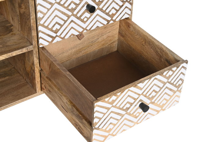 DKD Home Decor Mueble TV Boho Natural Blanco 135 x 40 x 55 cm