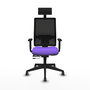 Silla de oficina Horna con mecanismo Sincro/Traslack tapizada con Tela color Lila y malla color Negro. Equipada con lumbar 1D, Brazos 1D, Cabecero Fijo y Ruedas 65 mm parqué
