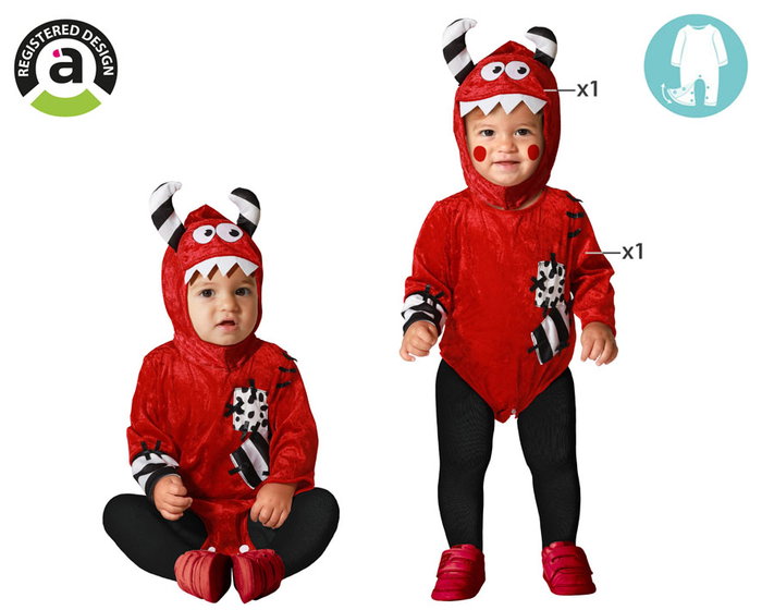 Disfraz de monstruo rojo con cuernos y parches para bebé unisex Disfraz de monstruo rojo con cuernos y parches para bebé unisex
