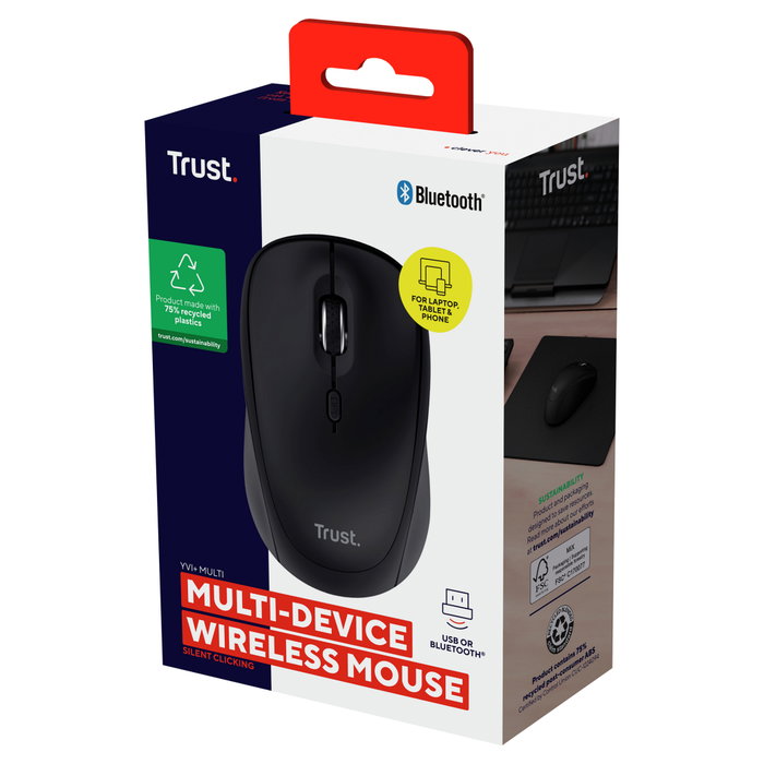 Trust Yvi+ Ratón Inalámbrico Multidispositivo Ambidextro Negro Trust Yvi+ Ratón Inalámbrico Multidispositivo Ambidextro Negro