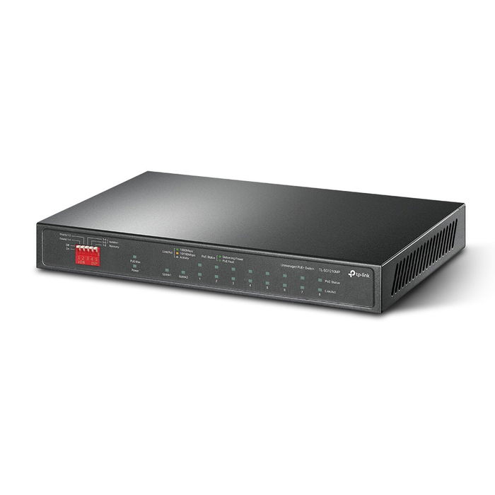 TP-Link Switch de Red 10 Puertos Gigabit TL-SG1210MP con 8 Puertos PoE+, Montaje en Rack, Gestión Inteligente, Negro