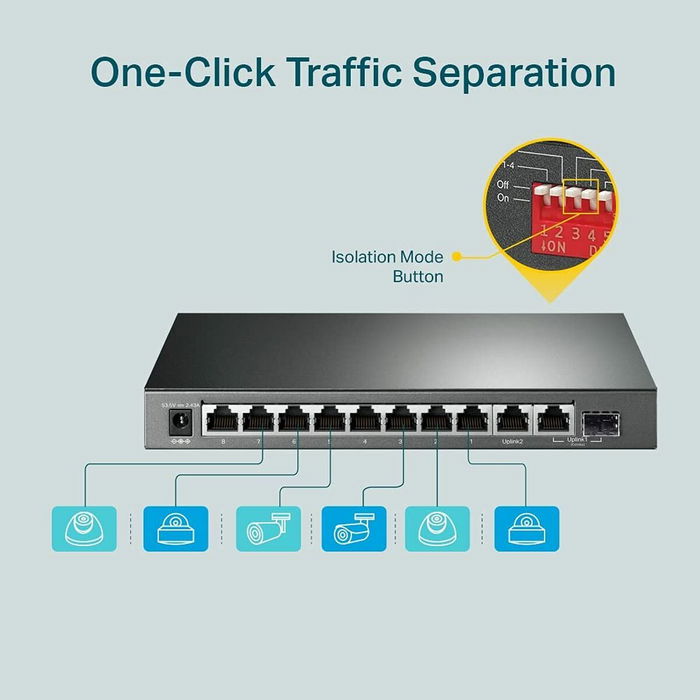 TP-Link Switch de Red 10 Puertos Gigabit TL-SG1210MP con 8 Puertos PoE+, Montaje en Rack, Gestión Inteligente, Negro