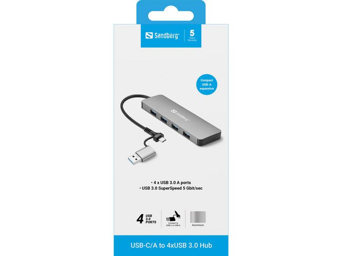 SANDBERG USB-C/A a 4xUSB 3.0 Hub