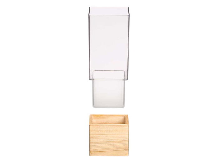 GIFTDECOR Jarrón Acrílico Cuadrado Base Madera 12x12x30cm