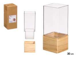 GIFTDECOR Jarrón Acrílico Cuadrado Base Madera 12x12x30cm