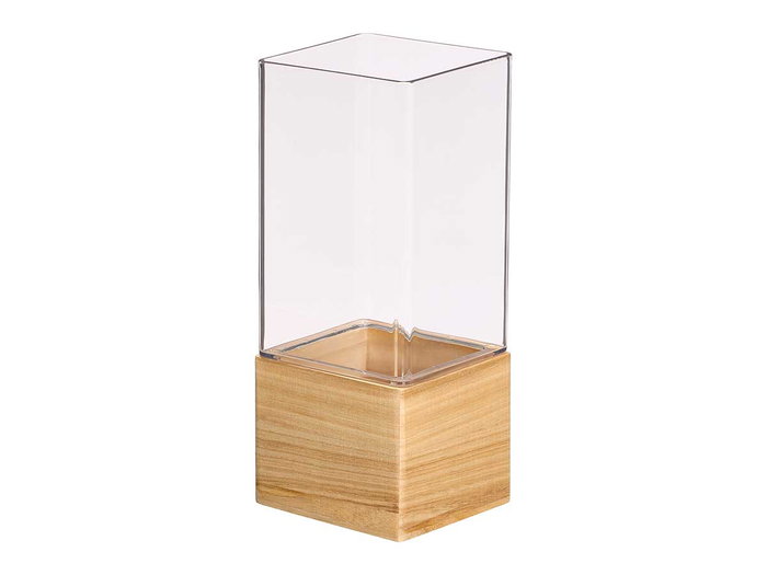 GIFTDECOR Jarrón Acrílico Cuadrado Base Madera 12x12x30cm