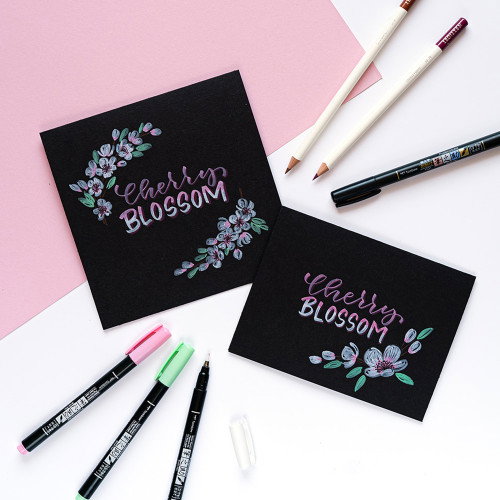 Tombow WS-BS-6P Estuche 6 Rotuladores Base de Agua Fudenosuke para Papel Oscuro Colores Pastel Punta de Pincel