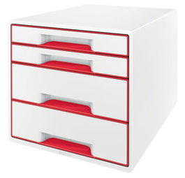 Modulo 4 Cajones Leitz Wow Cube (2 Grandes + 2 Pequeños) Rojo Metalizado/Blanco