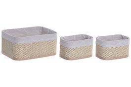 DKD Home Decor Set de 3 Cestas de Bambú Natural 26x19x12 cm