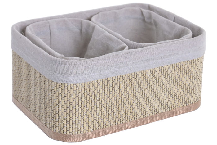 DKD Home Decor Set de 3 Cestas de Bambú Natural 26x19x12 cm