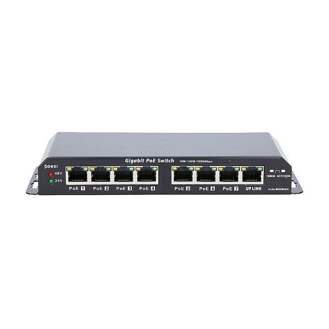 Extralink KRATOS Gigabit PoE Switch 8 puertos, 7 puertos PoE, 60W, Negro