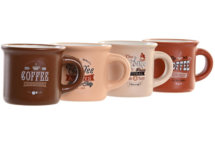 DKD Home Decor Mug Loft Beige Marron Porcelana 12 Unidades 5.7 x 5 x 7.5 cm