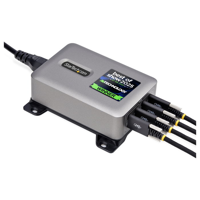 StarTech.com 424DUK-USB-C-CHARGER Cargador USB-C de 4 Puertos 240W con Tecnología GaN, Power Delivery 3.1, Hasta 140W por Puerto, Cable AC de 1.8m, Color Gris