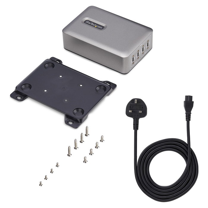 StarTech.com 424DUK-USB-C-CHARGER Cargador USB-C de 4 Puertos 240W con Tecnología GaN, Power Delivery 3.1, Hasta 140W por Puerto, Cable AC de 1.8m, Color Gris