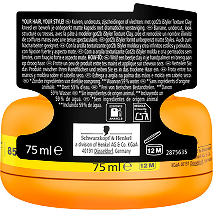 Schwarzkopf GOT2B ISTYLERS Texture Clay Arcilla Texturizante Cabello Hombre 75 ml