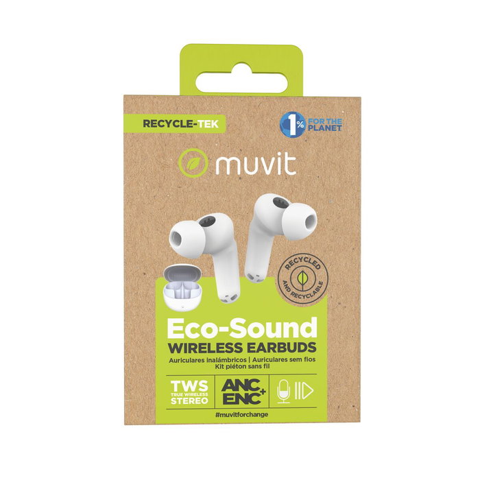 muvit for change auriculares estéreo true wireless ANC+ENC blancos