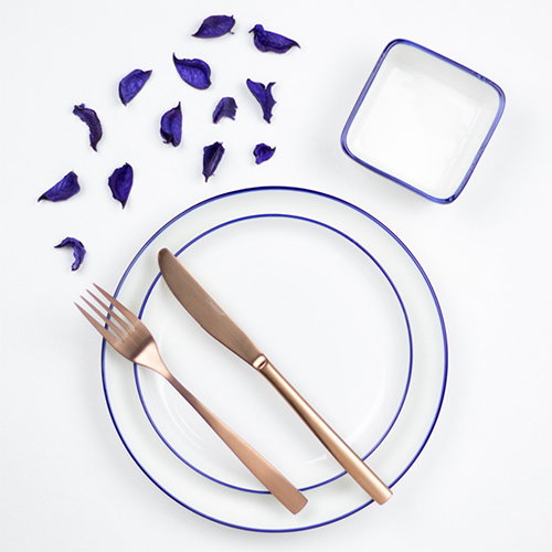 Summa Set de 6 Platos Llanos Coupe de Porcelana, 23 cm, Marfil y Azul