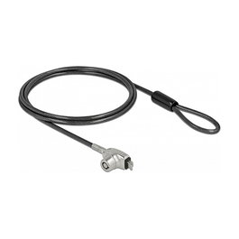 DeLOCK Cable de Seguridad para Laptop con Bloqueo de Llave, Acero al Carbono 1.5 m, Compatible con Ranura HP Nano, Incluye 2 Llaves, Negro/Plata