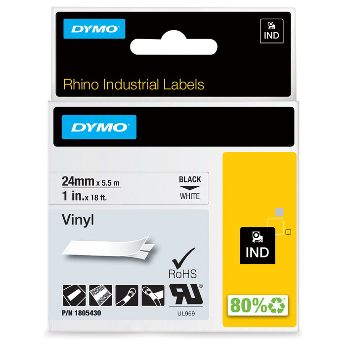 DYMO Rhino Cinta de Vinilo Industrial Negro sobre Blanco 24 mm x 5,5 m DYMO Rhino Cinta de Vinilo Industrial Negro sobre Blanco 24 mm x 5,5 m