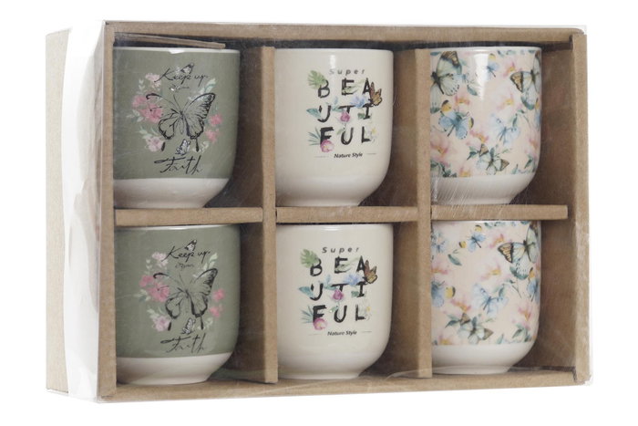 DKD Home Decor Set de 6 Tazas de Porcelana y New Bone Estilo Shabby Rosa Beige 14 x 6.5 x 20.5 cm DKD Home Decor Set de 6 Tazas de Porcelana y New Bone Estilo Shabby Rosa Beige 14 x 6.5 x 20.5 cm