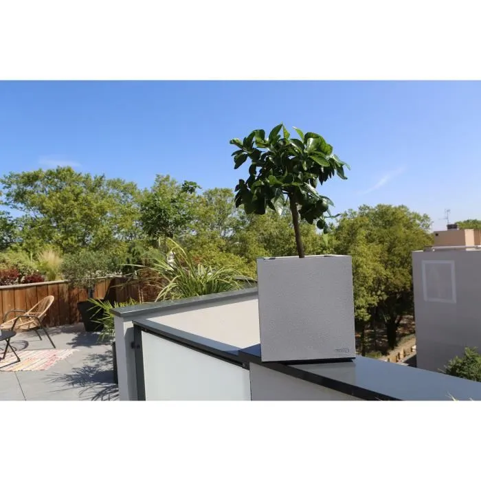 Riviera Contenedor Granito 40x40 Piedra Doble Pared Con Sistema De Retención De Agua Cuadrado 100% Reciclable Fabricación Francesa