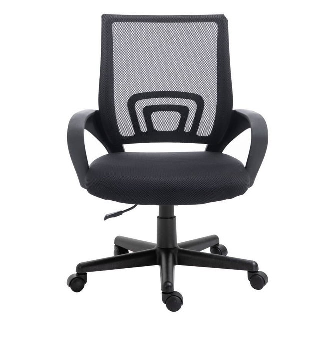 Equip 651003 Silla Ergonómica de Oficina y Ordenador, Respaldo de Malla, Asiento Acolchado, Reposabrazos Rígido, 5 Ruedas, Color Negro