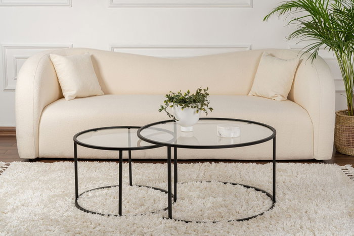 Nordure Juego de Mesas de Café 80, 60 cm Negro y Transparente Vidrio Templado Metal