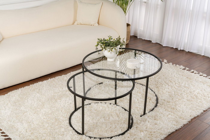 Nordure Juego de Mesas de Café 80, 60 cm Negro y Transparente Vidrio Templado Metal
