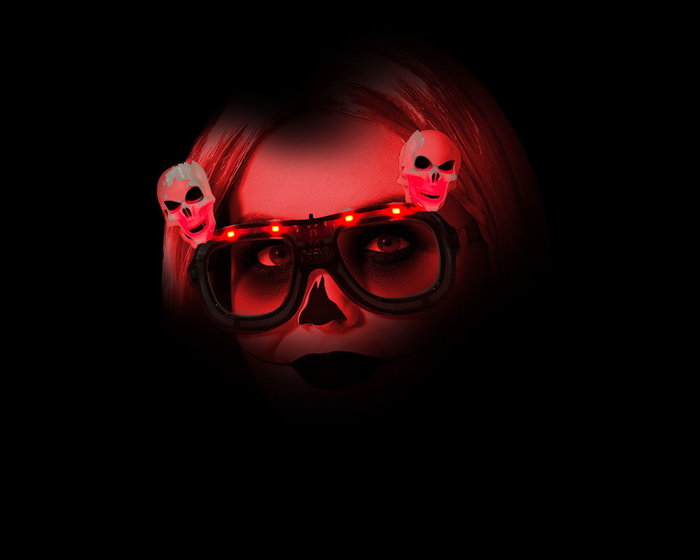 Gafas de Calaveras Blancas con Luz LED para Disfraces Góticos, Halloween, Esqueleto, Muerte o Catrina - Accesorio Temático Gris