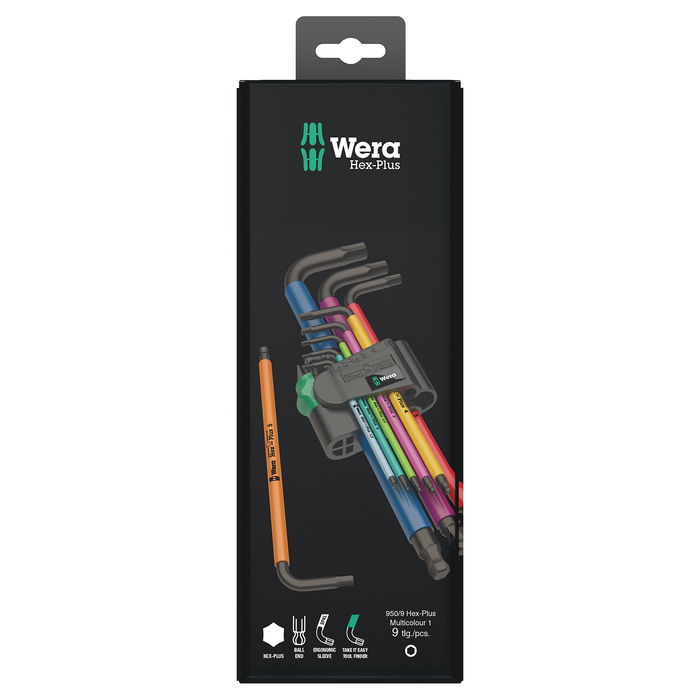 Wera 950/9 Hex-Plus Multicol 1 SB Juego de Llaves Allen, Metrico/Imperial, Cromado, 9 Piezas