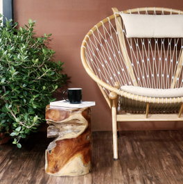 DKD Home Decor Mesita Auxiliar de Teca Tronco Natural