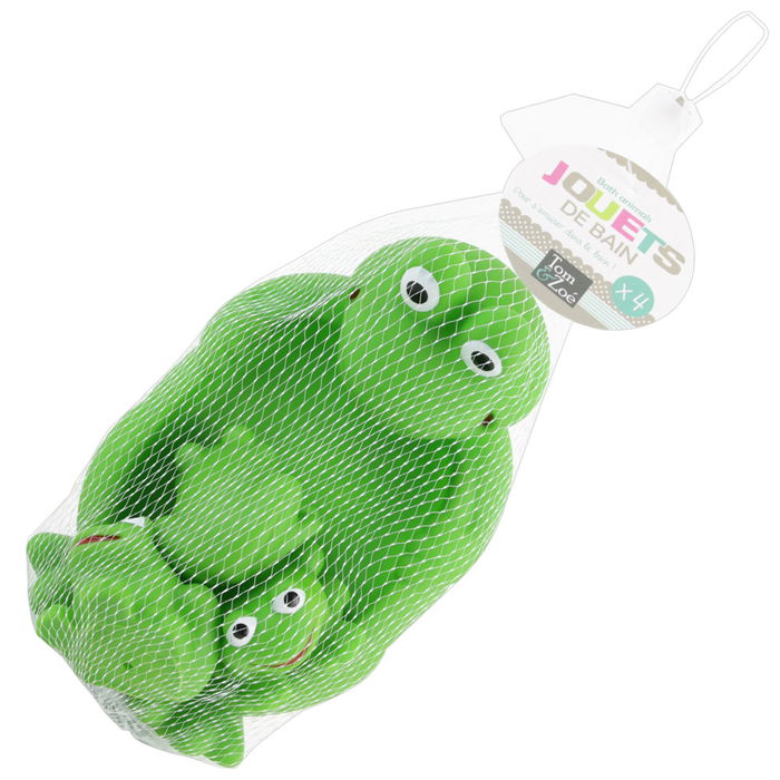Tom et Zoe Juego de 4 Animales de Baño Barca con 3 Muñecos Patos Ranas Juguete para Bañera 16x11 cm